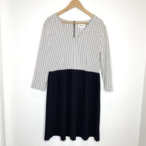 Ganni Anthropologie Herringbone Jacquard Jersey Dress Pleated Women Large Black